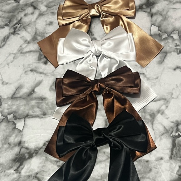 Other - Elegant Satin Bow Set for Kids - Gold, White, Brown, and Black